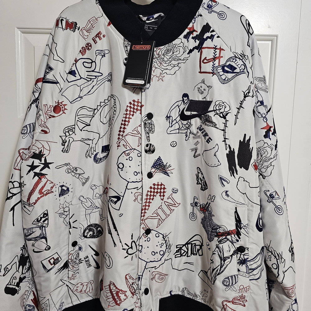 Nike White and Black Graphic Bomber Jacket